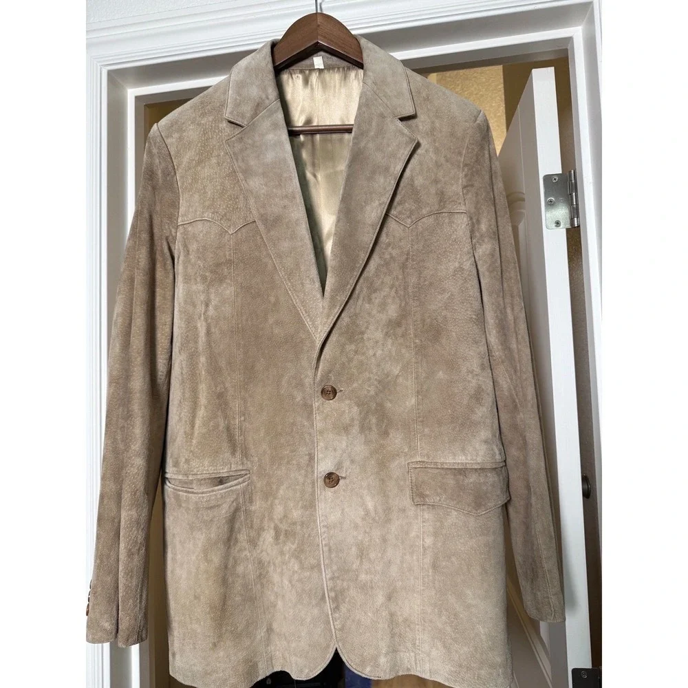 Vintage Tan Suede Leather Jacket Western Ranchwear Cowboy Blazer Quite Luxury XL